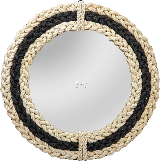Rustic Rope Round Wall Mirror - Nautical Decorative Wall Mirror Handcrafted - Large Wall Home Decor Mirror for Bathroom, Bedroom, Entryway, Living Room (24x24, Braided Black and White)