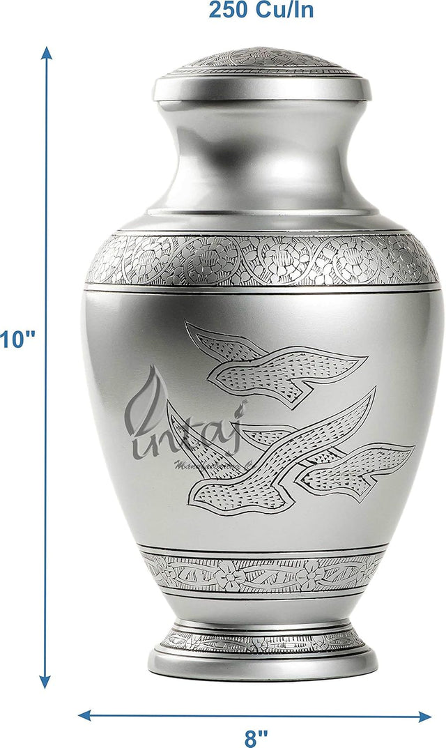 Handcrafted Cremation Urn – Arcadia Black Design in Royal Silver – Suitable for Adult Men & Women, Mom & Dad