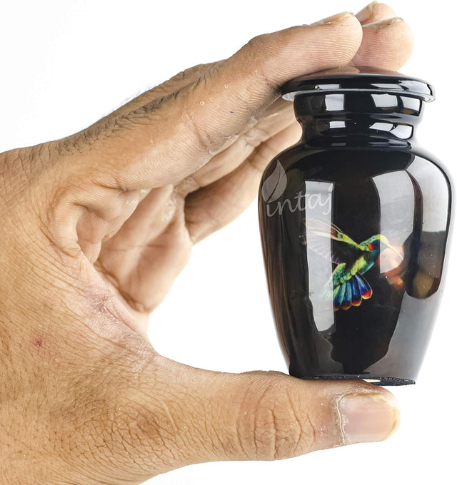 Handcrafted Keepsake Cremation Urn – Rare Dove on Black Design – Suitable for Adult Men & Women – Mini Size (1 Unit)