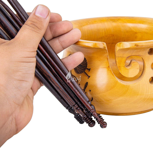 Handcrafted Wooden Crochet Hook Set – Rosewood, Size Engraved, Ideal for Knitting & Crocheting – Suitable for Yarn Enthusiasts – Set of 15 (3.5mm-25mm)