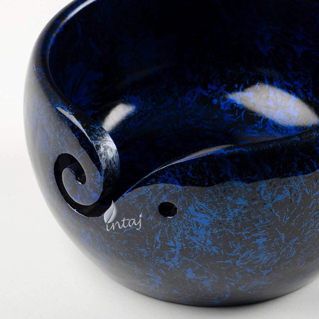 Handmade Large Wooden Yarn Bowl for Knitting Crochet Perfect Yarn Holder Rosewood Bowl for Mothers Day Christmas Gift (Large - 6x4, Blue Patch)