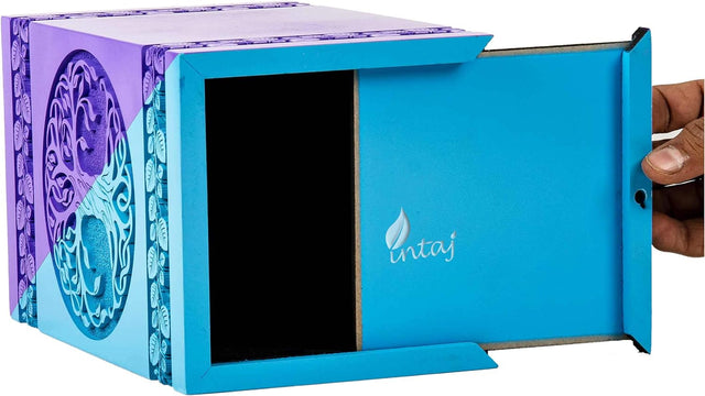 Handcarved Wooden Cremation Urn – Celtic Knot Tree of Life – Suitable for Small Pets or Infant Ashes – 115 Cu/in Capacity – SkyBlue Purple Finish (Small, 8x4.75")