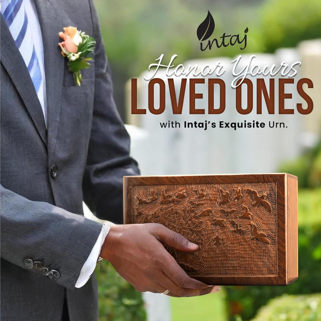 Handcarved Wooden Cremation Urn – Tree of Life Design – Suitable for Adult Men & Women, Mom & Dad, Children & Pets – 200 Cu/in Capacity