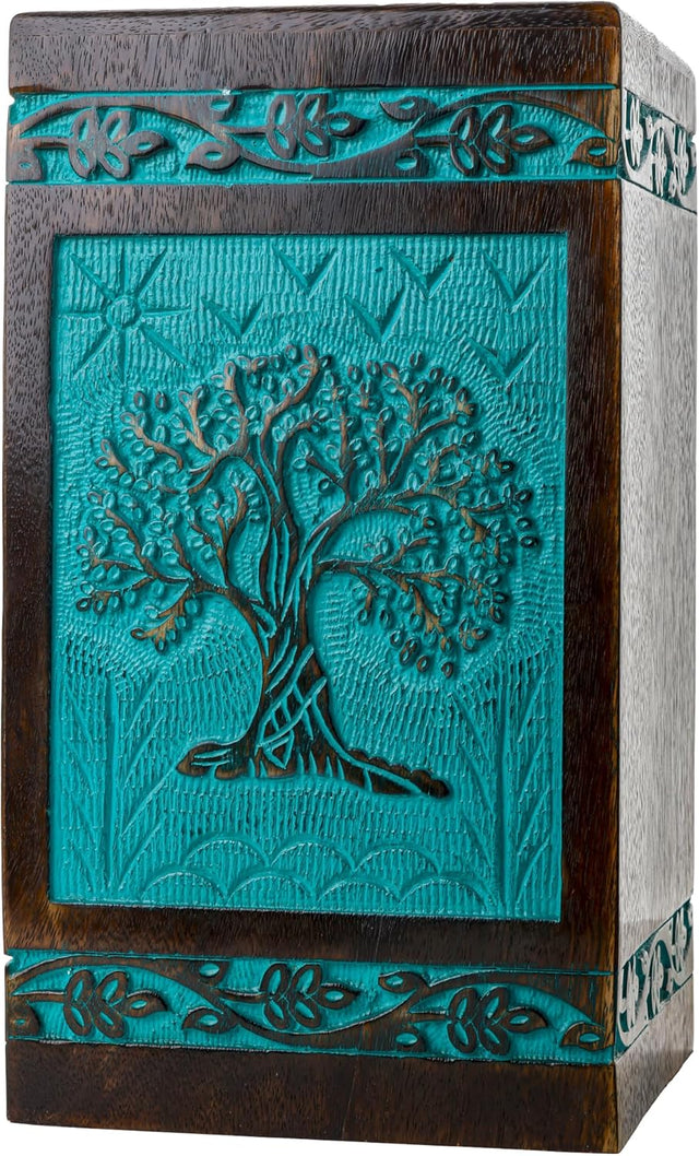 Handcarved Wooden Cremation Urn – Tree of Life Design – Suitable for Adult Men & Women, Mom & Dad – 640lbs Capacity