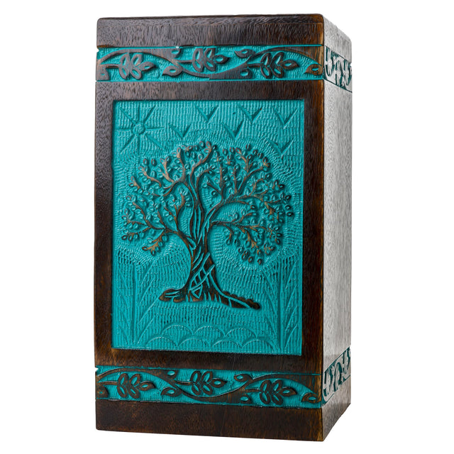 Handcarved Wooden Cremation Urn – Tree of Life – Suitable for Adults – 640lbs Capacity