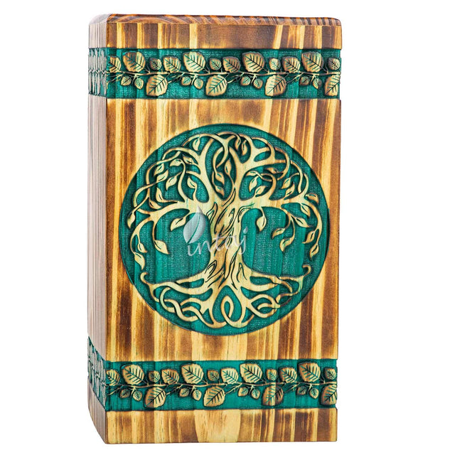 Hand-Carved Wooden Cremation Urn – Tree of Life – Suitable for Adult Male & Female – 250lbs
