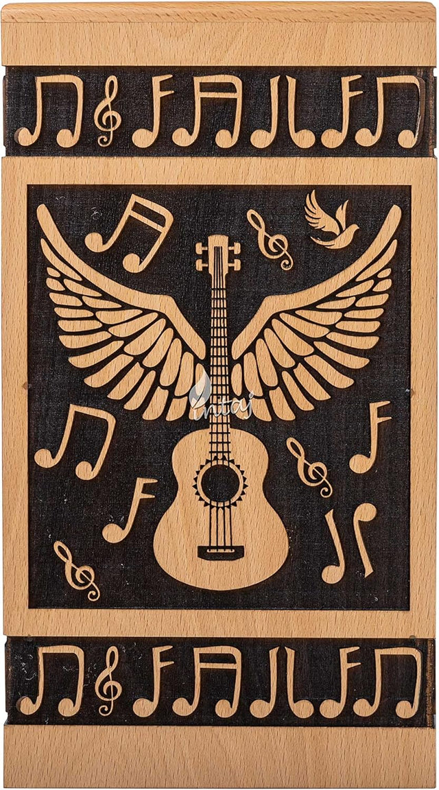 Handcarved Wooden Cremation Urns – Guitar Wings Design in Beechwood – Suitable for Adult Men & Women, Mom & Dad – Set of 4 Urns (XS)