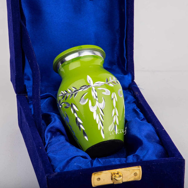 Handcrafted Diamond Cut Cremation Urn – Lime Green Finish – Suitable for Adult Men & Women, Mom & Dad – Small Set of 1