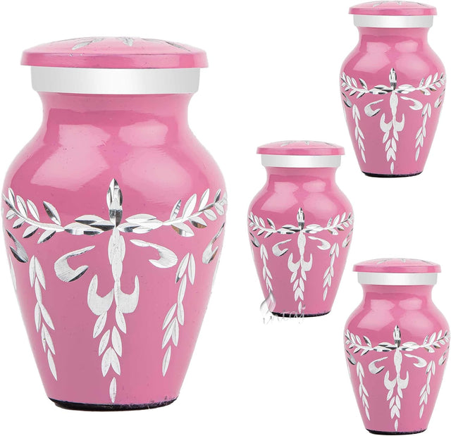 Handcrafted Diamond Cut Cremation Urns – Blush Flamingo Finish Design – Suitable for Adult Men & Women, Mom & Dad – Set of 4 Keepsake Urns