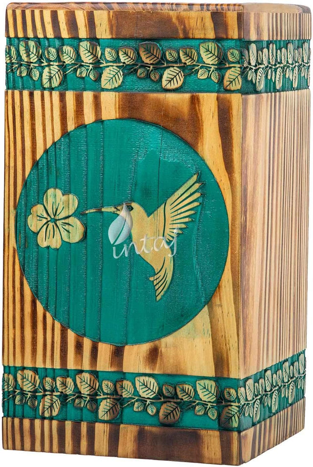 Wooden Urn for Human Ashes – Hummingbird Design – Suitable for Adults – Keepsake (3.5Hx2W, 6.5 Cu/in)