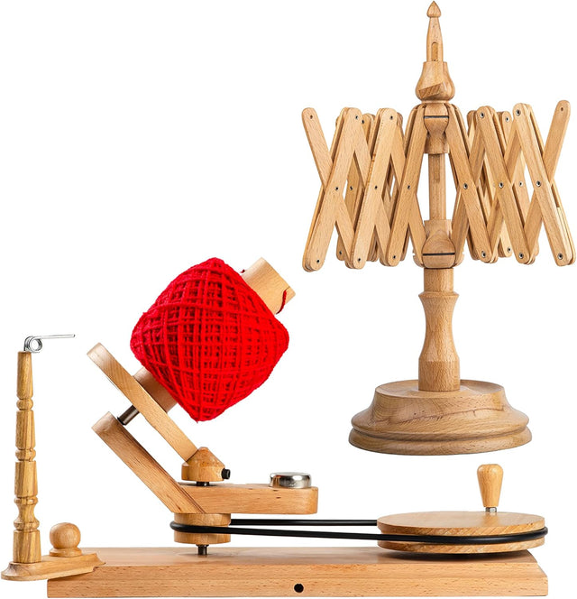 Handcrafted Beechwood Yarn Winder and Swift Combo – Wooden Yarn Ball Winder for Knitting & Crocheting – Large Capacity – Easy to Set Up, Portable & Stable