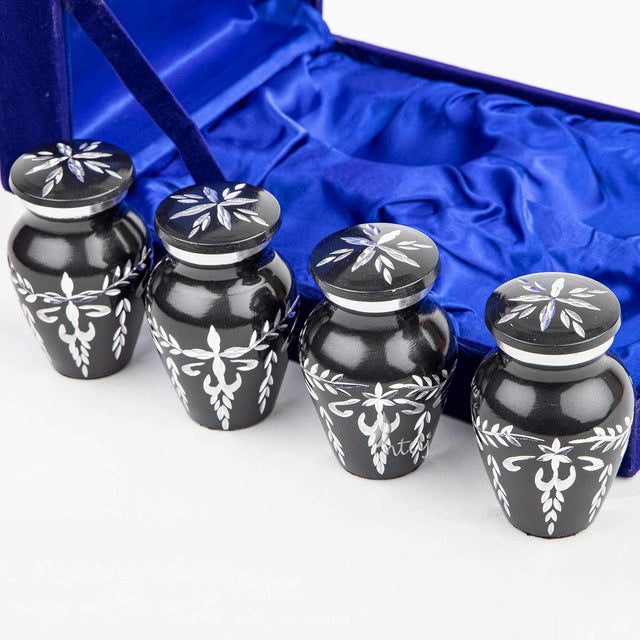Handcrafted Diamond Cut Cremation Urns – Charcoal Finish Design – Suitable for Adult Men & Women, Mom & Dad – Small Set of 4