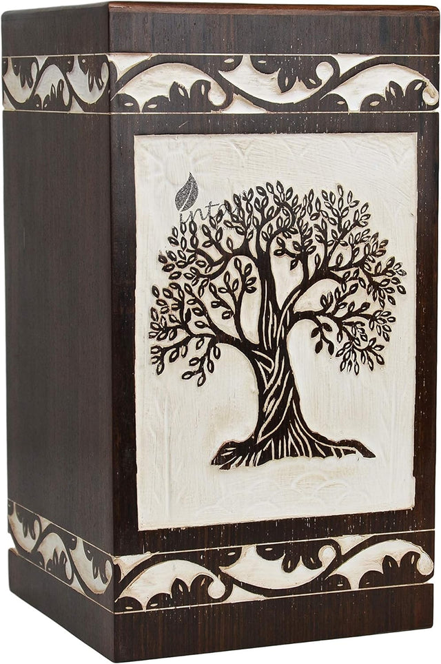 Handcarved Wooden Cremation Urn – Celtic Knot Tree of Life – Suitable for Adult Men & Women, Mom & Dad – 150 Cu/in Capacity