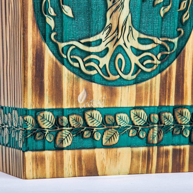 Hand-Carved Wooden Cremation Urn – Tree of Life – Suitable for Adult Male & Female – 250lbs