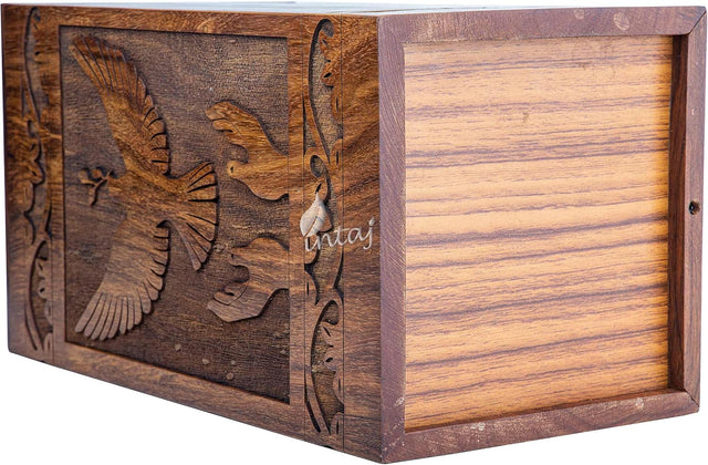 Handcarved Wooden Cremation Urn – Peaceful Bird Design in Natural Rosewood – Suitable for Adult Men & Women, Mom & Dad, and Pet Dogs – 115lbs Capacity