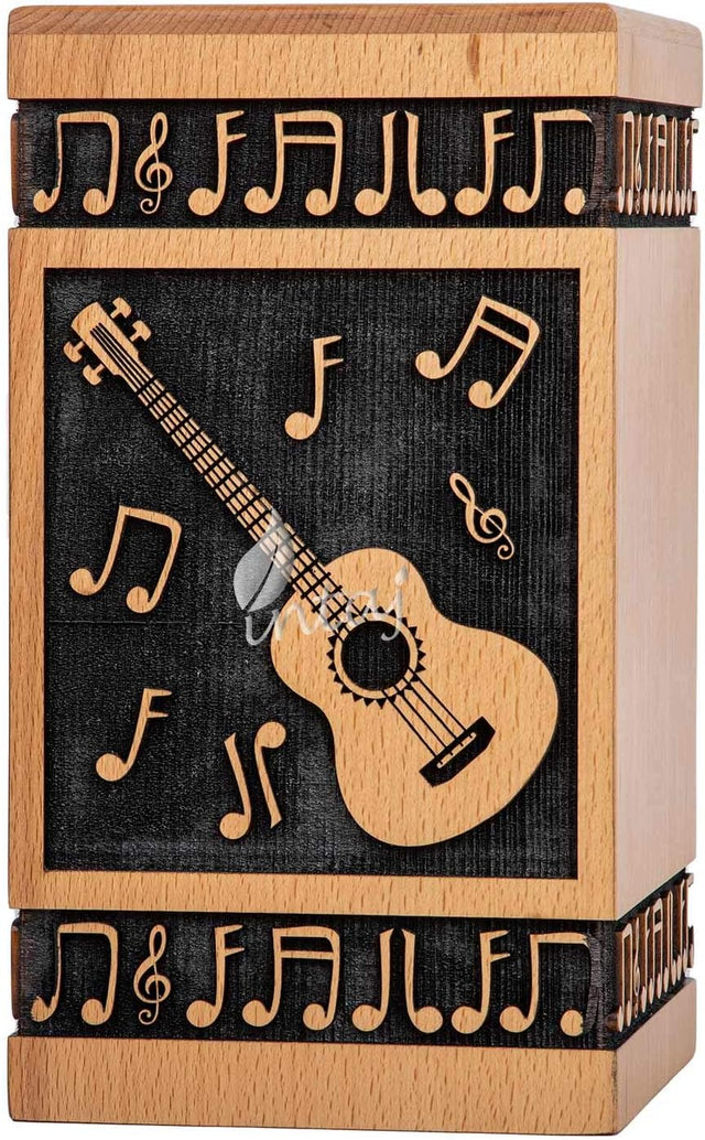 Handcarved Wooden Cremation Urn – Guitar Design Memorial Urn – Suitable for Adult Men & Women, Children & Pets – 115lbs Capacity