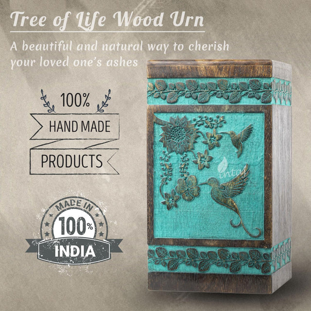Handcarved Wooden Cremation Urn – Hummingbird Design in Rosewood – Suitable for Adult Men & Women, Mom & Dad, Pets – 180lbs Capacity