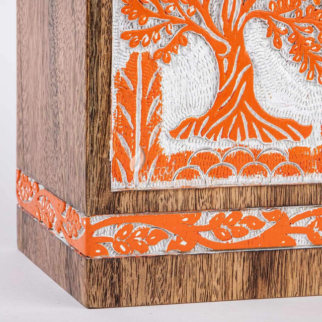 Handcarved Wooden Cremation Urn – Tree of Life Design – Suitable for Adult Men & Women, Mom & Dad, Dogs – 115 Cu/in Capacity