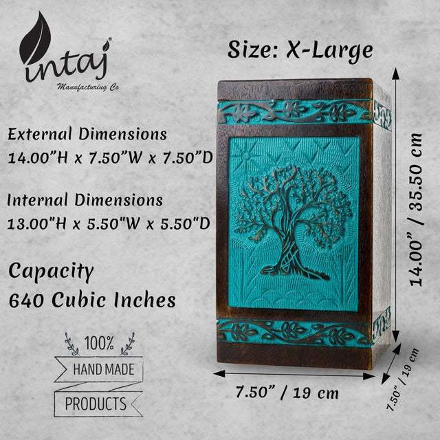 Handcarved Wooden Cremation Urn – Customised Tree of Life Birds Design – Suitable for Adult Men & Women, Mom & Dad – 40 Cu/in Capacity