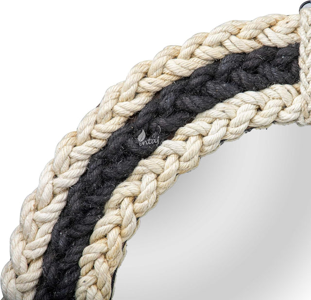 Rustic Rope Round Wall Mirror - Nautical Decorative Wall Mirror Handcrafted - Large Wall Home Decor Mirror for Bathroom, Bedroom, Entryway, Living Room (20x20, Braided Black and White)