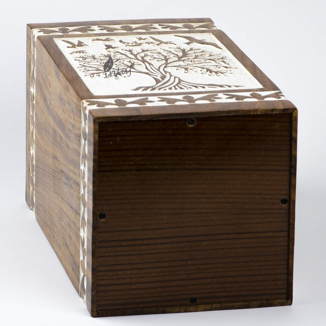 Handcarved Wooden Cremation Urn – Soulful Tree of Life Design – Suitable for Keepsake Ashes or Small Memorial – 100 Cu/in Capacity – Antique Finish (Keepsake, Tree 73 Design)