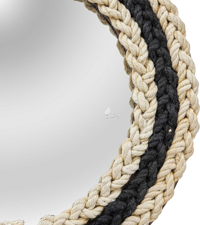 Rustic Rope Round Wall Mirror - Nautical Decorative Wall Mirror Handcrafted - Large Wall Home Decor Mirror for Bathroom, Bedroom, Entryway, Living Room (20x20, Braided Black and White)