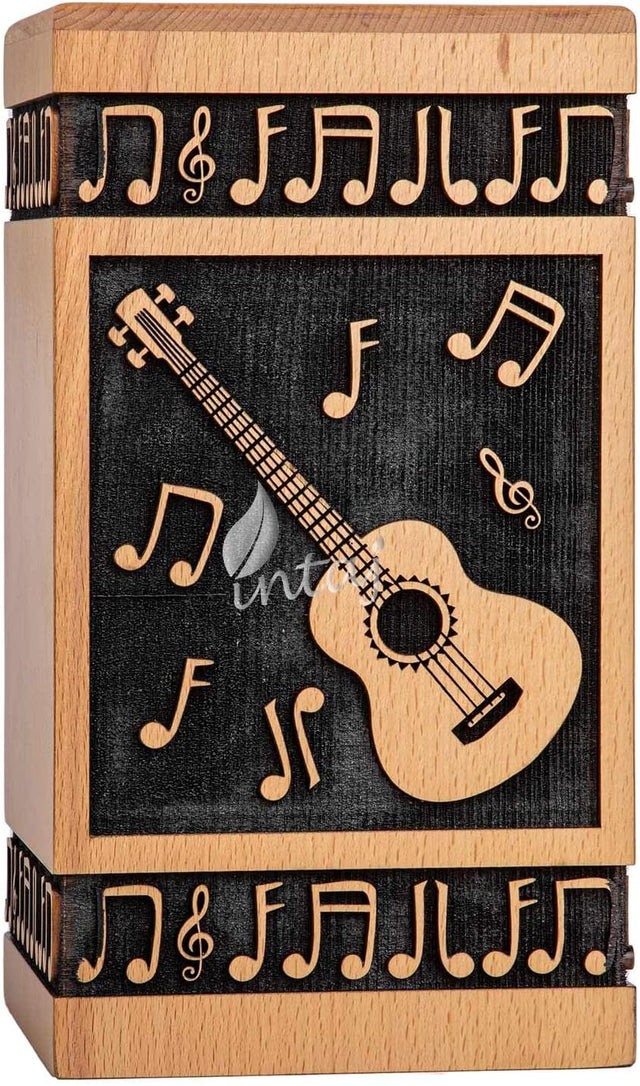 Handcarved Wooden Cremation Urn – Guitar Design Memorial Urn – Suitable for Adult Men & Women, Children & Pets – 180lbs Capacity
