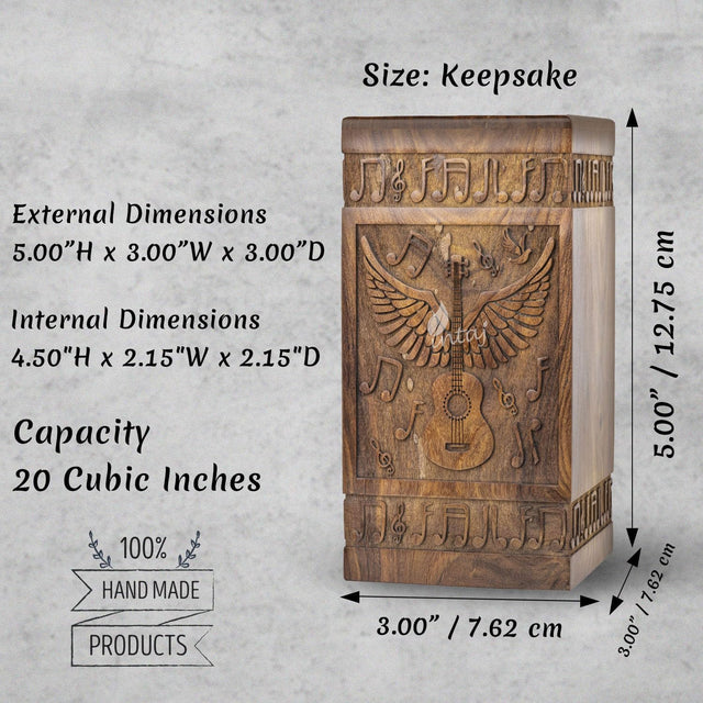 Handcarved Wooden Cremation Urn – Guitar Wings Design in Rosewood – Suitable for Adult Men & Women, Mom & Dad, Dogs & Cats – Set of 4 XS Urns for Ashes