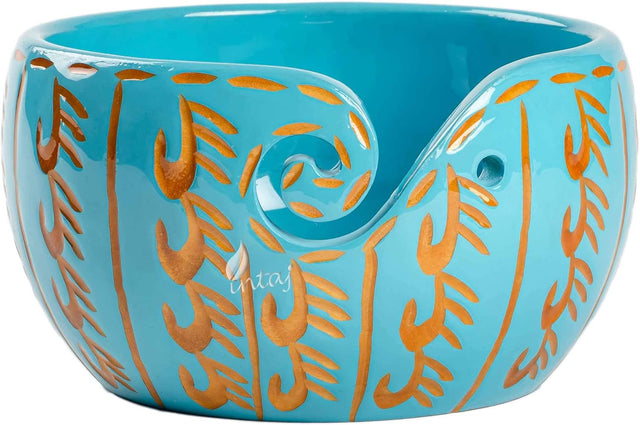 Handmade Large Wooden Yarn Bowl for Knitting Crochet Perfect Yarn Holder Rosewood Bowl for Mothers Day Christmas Gift (Large - 6x4, Sky Blue)