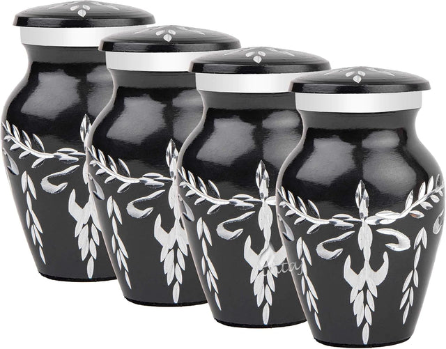 Handcrafted Diamond Cut Cremation Urns – Charcoal Finish Design – Suitable for Adult Men & Women, Mom & Dad – Small Set of 4