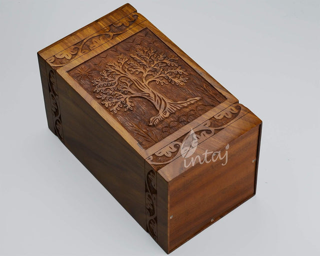 Handcarved Wooden Cremation Urn – Tree of Life Design – Suitable for Adult Men & Women, Mom & Dad – 250 Cu/in Capacity