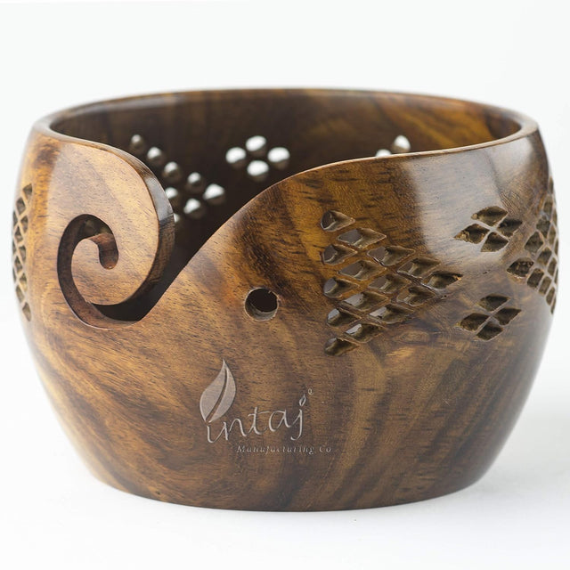 Rosewood Yarn Bowl for Knitting Crocheting - Wooden Knitting Yarn Bowl Handcrafted (Rosewood, 4Hx7D)
