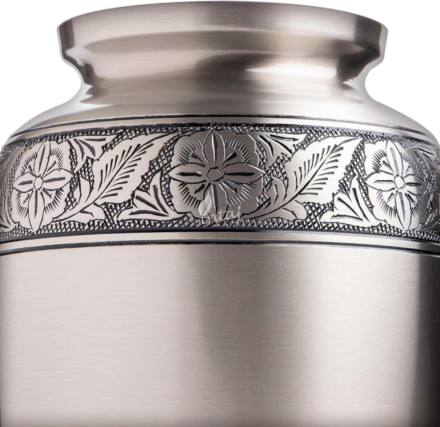 Handcrafted Brass Cremation Urn – Pewter Finish Design – Suitable for Adult Men & Women, Mom & Dad – 250lbs Capacity