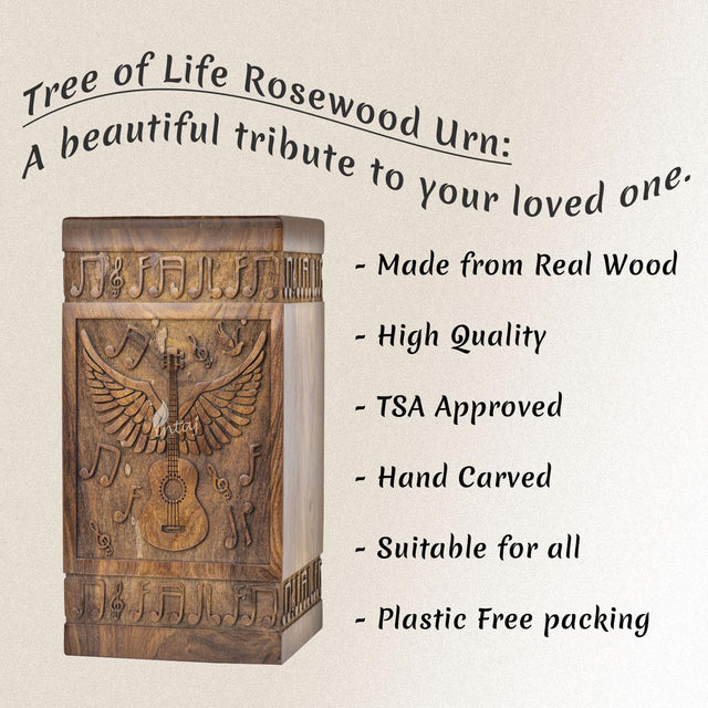 Handcarved Wooden Cremation Urn – Guitar Wings Design in Rosewood – Suitable for Adult Men & Women, Mom & Dad, Dogs & Cats – Set of 4 XS Urns for Ashes