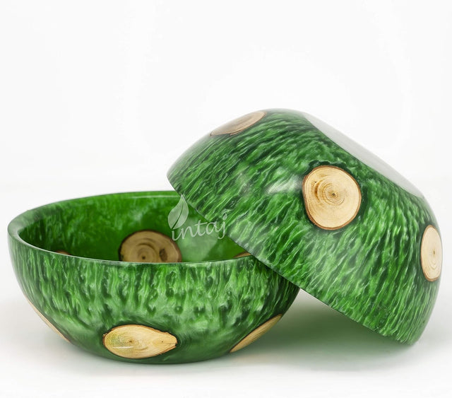 Handmade Serving Bowls for Foods or Salad, Green Mosaic Salad Bowls Handcrafted (Large, Teal Green)