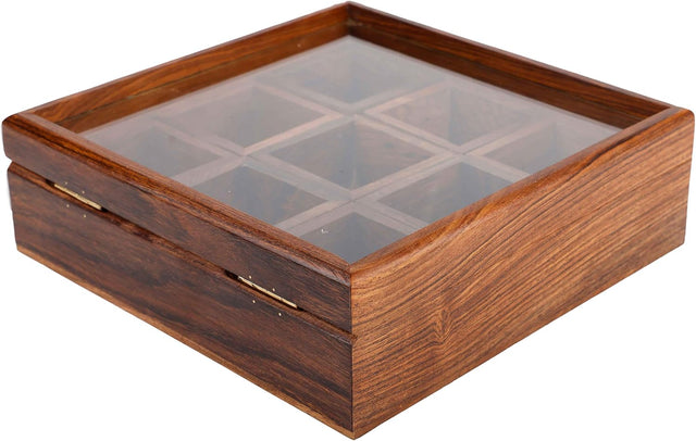 Handmade Spice Box - Wood Spice Containers for Kitchen - Rosewood Spice Racks Organizers Handcrafted - Wooden Masala Box (Rosewood, 8x8x2.5-9 Racks)
