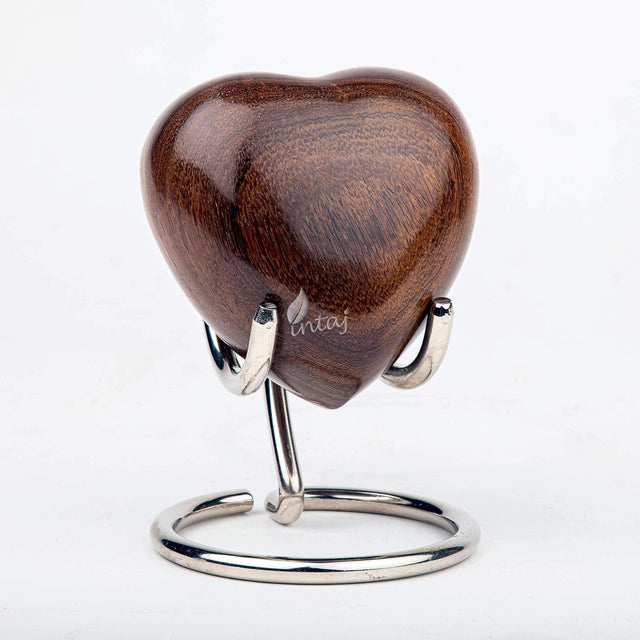 Handcarved Wooden Heart Cremation Urn – Hummingbird Design – Suitable for Dogs & Cats – 10 Cu/in Capacity