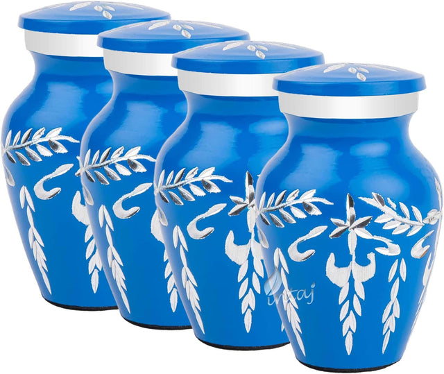 Handcrafted Diamond Cut Cremation Urn – Cobalt Finish – Suitable for Adult Men & Women, Mom & Dad – Small Set of 4