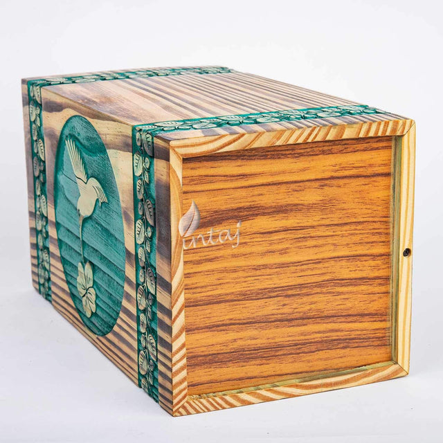 Wooden Urn for Human Ashes – Hummingbird Design – Suitable for Adults – Medium (9.5Hx5.5W, 180 Cu/in)