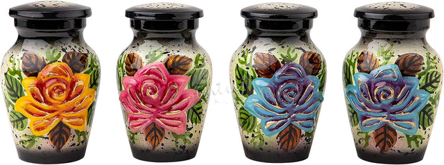 Handcrafted Floral Cremation Urn – Lotus Rainbow Design – Suitable for Adult Men & Women, Mom & Dad – Keepsake Set of 4