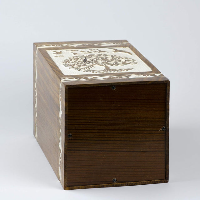 Handmade Rosewood Cremation Urn – Antique Bird Tree of Life Design – Suitable for Adult Men & Women, Mom & Dad – 100 Cu/in Capacity