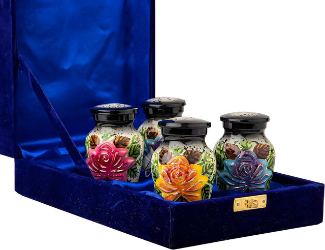 Handcrafted Floral Cremation Urn – Lotus Rainbow Design – Suitable for Adult Men & Women, Mom & Dad – Keepsake Set of 4