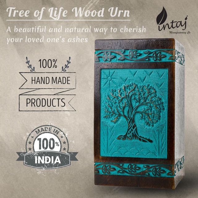Handcarved Wooden Cremation Urn – Customised Tree of Life Birds Design – Suitable for Adult Men & Women, Mom & Dad – 40 Cu/in Capacity