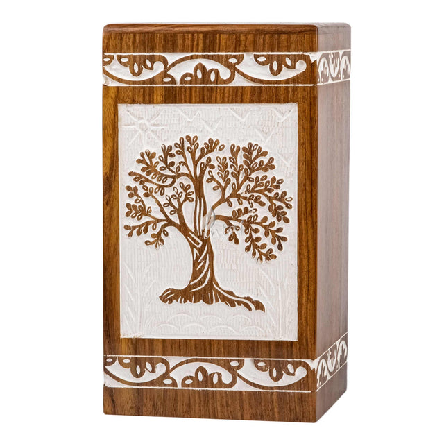 Handcarved Wooden Cremation Urn – Tree of Life – Suitable for Adults – 640lbs Capacity