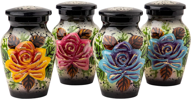 Handcrafted Floral Cremation Urn – Lotus Rainbow Design – Suitable for Adult Men & Women, Mom & Dad – Keepsake Set of 4