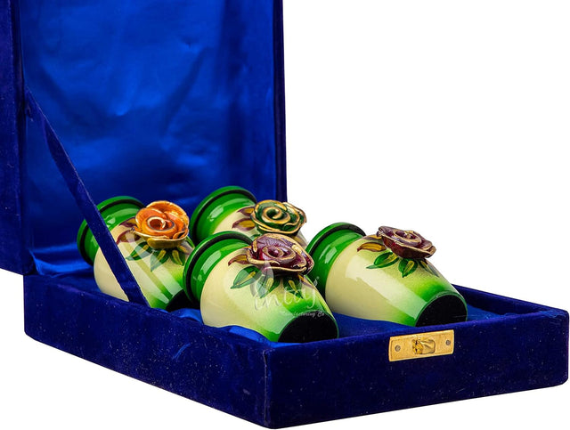 Handcrafted Floral Cremation Urn – Olive Green Rose Design – Suitable for Adult Men & Women – Keepsake Set of 4