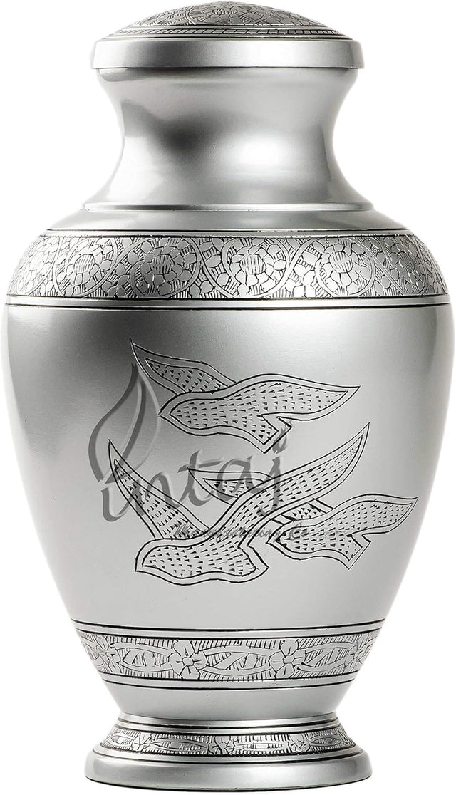 Handcrafted Cremation Urn – Arcadia Black Design in Royal Silver – Suitable for Adult Men & Women, Mom & Dad