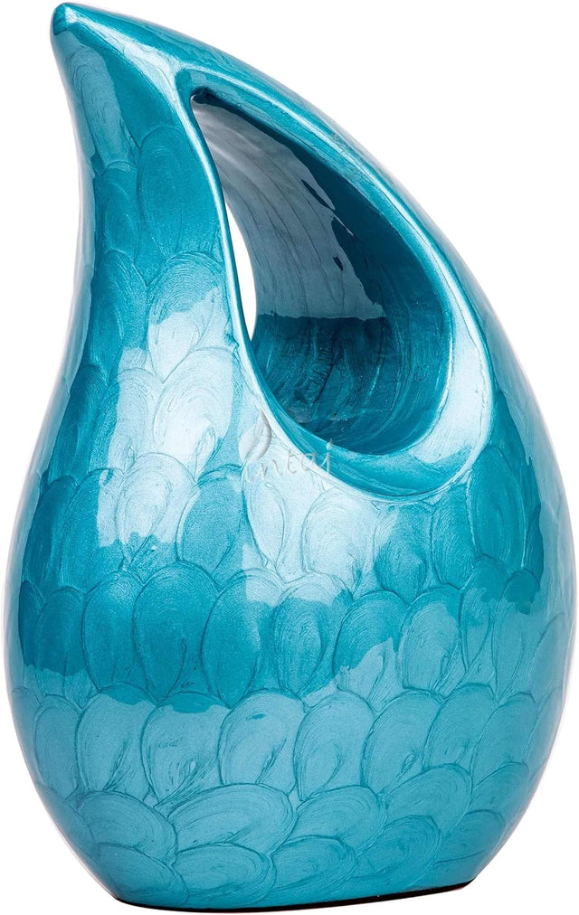 Handcrafted Cremation Urn – Diamond Cut Royal Blue Design – Suitable for Adult Men & Women, Mom & Dad – Set of 4 Small Size