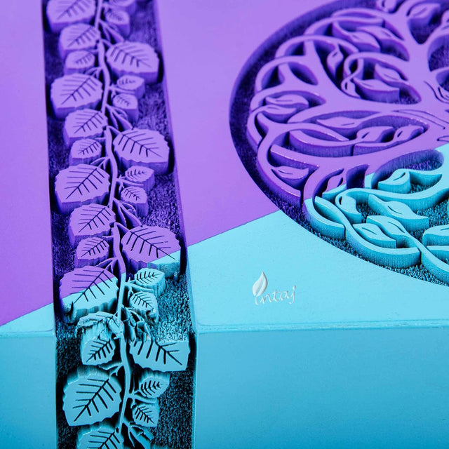 Handcarved Wooden Cremation Urn – Celtic Knot Tree of Life – Suitable for Small Amount of Ashes, Keepsake Memorial – 6.5 Cu/in Capacity – SkyBlue Purple Finish (3.5x2.0")