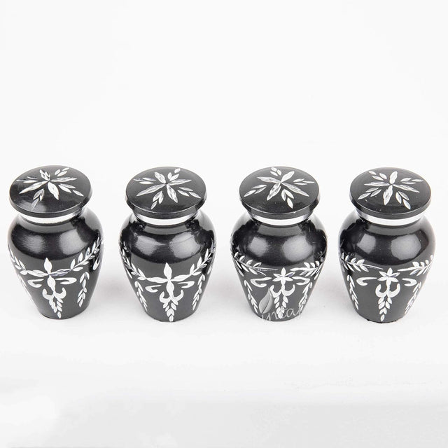 Handcrafted Diamond Cut Cremation Urns – Charcoal Finish Design – Suitable for Adult Men & Women, Mom & Dad – Small Set of 4